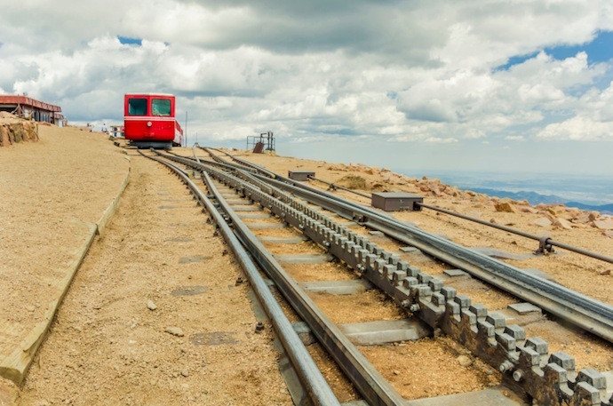 A cog railway is one of the ways to venture to the top of Pikes Peak.