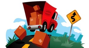 moving truck with boxes falling out of the back - decorative image