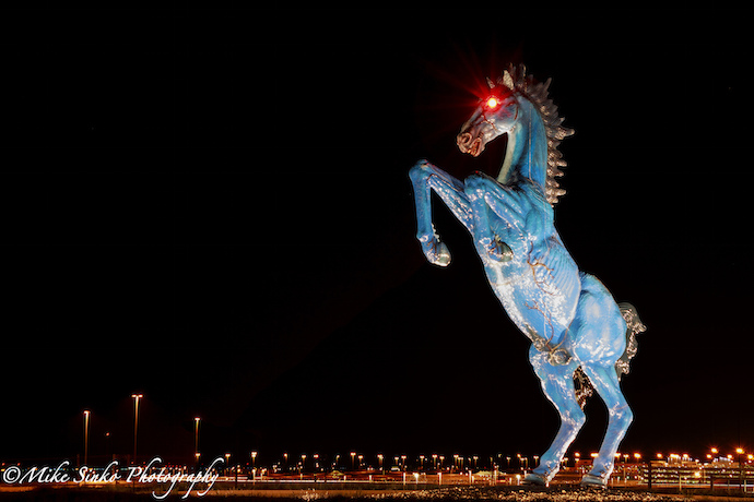  Blucifer greets visitors to Denver, and inevitably haunts their nightmares forever. 