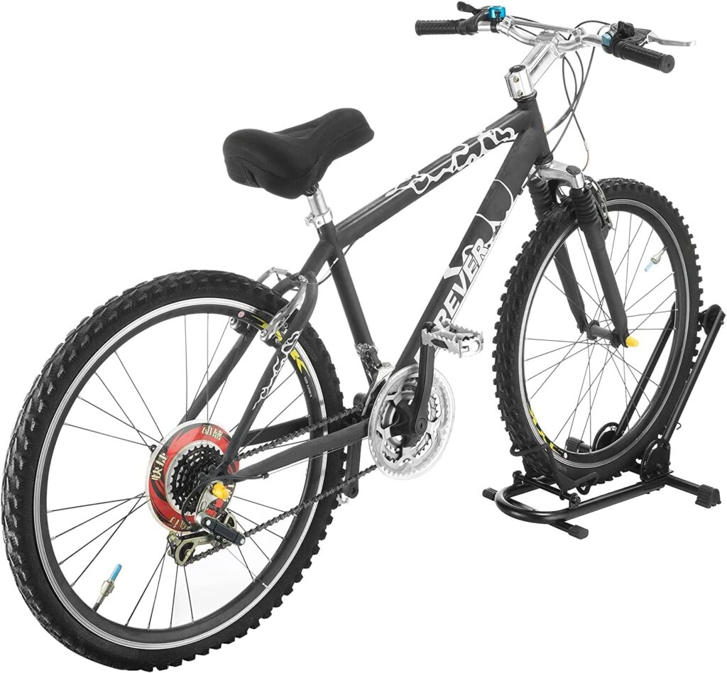 RAD Cycle Foldable Floor Bike Rack shown with a bike on it
