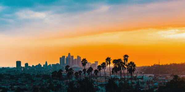 Los angeles skyline at sunset