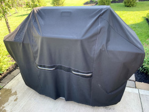 patio Grill with a black cover