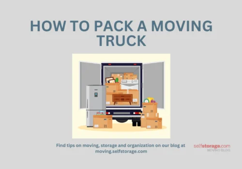 how to pack a moving truck with image of open box truck with boxes