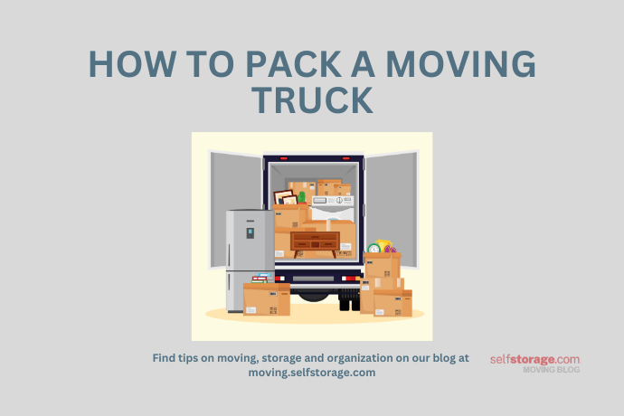 how to pack a moving truck with image of open box truck with boxes