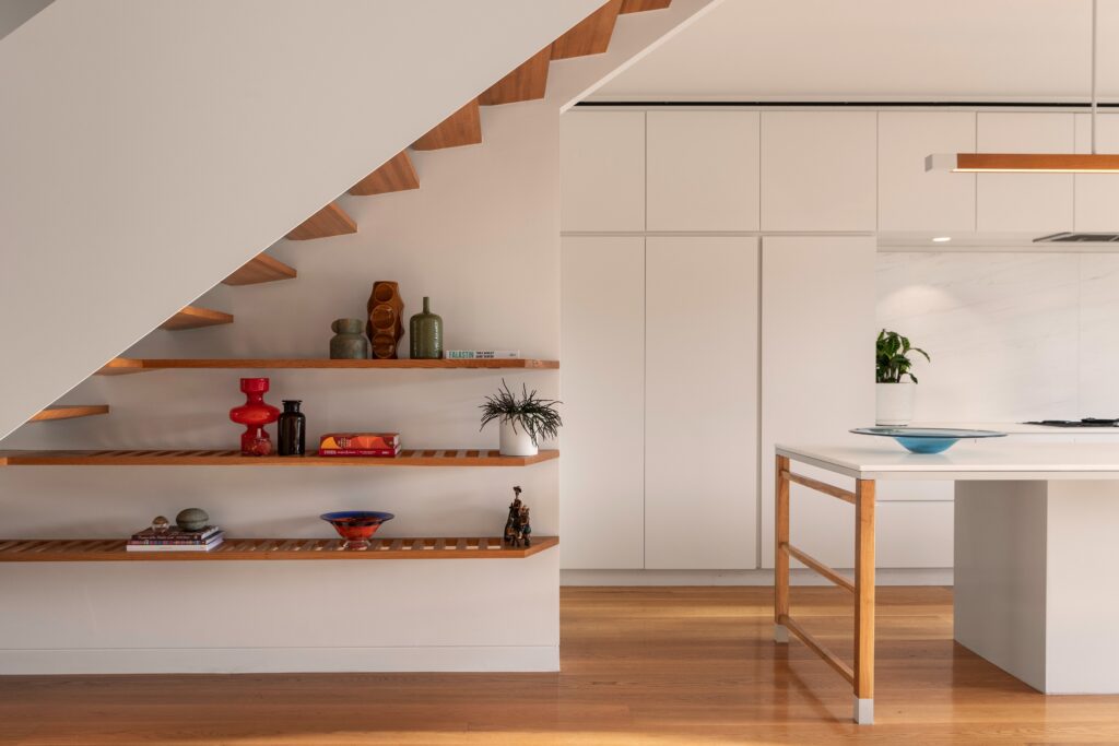 shelving under the stairs