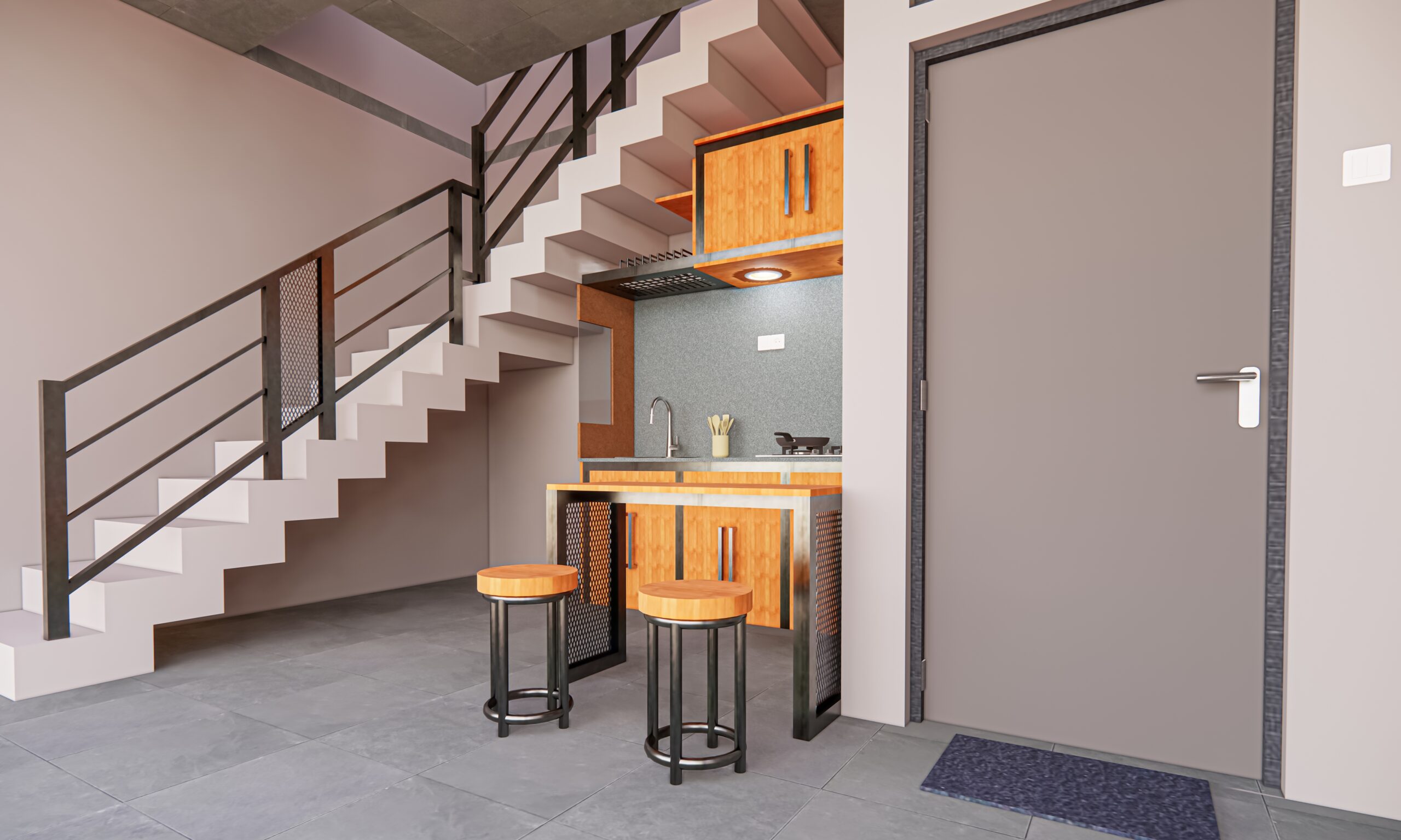 Image of a pantry under the stairs as additional storage